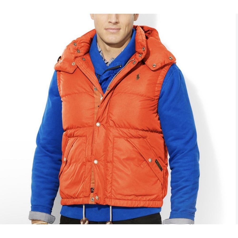 Polo Ralph Lauren Men's Down Puffer Vest Orange Size L Ski Outdoors Preppy Pony